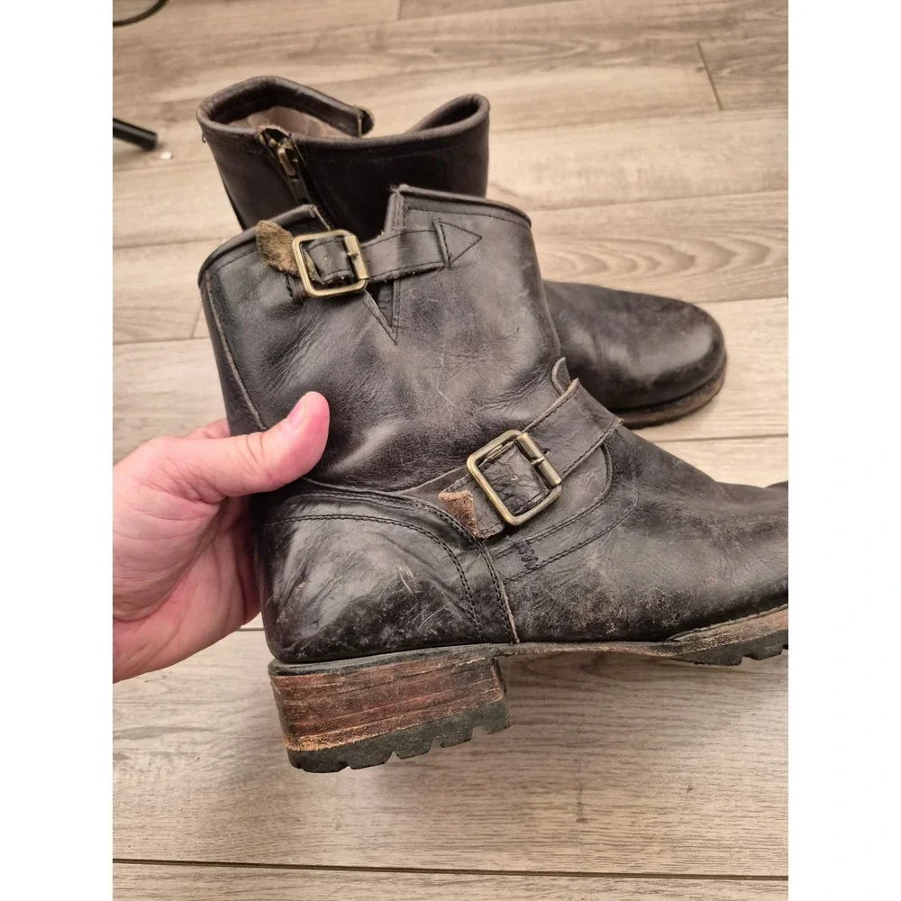 Freebird By Steven Distressed Black‎ Leather Engineer Moto Boots Side Zip Men 9